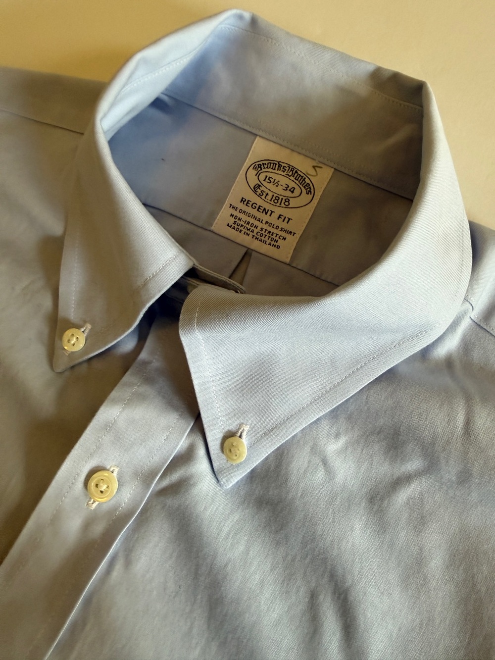 Brooks Brothers Men’s Regent Fit Supima Cotton Shirt – 15½-34 – Light Blue